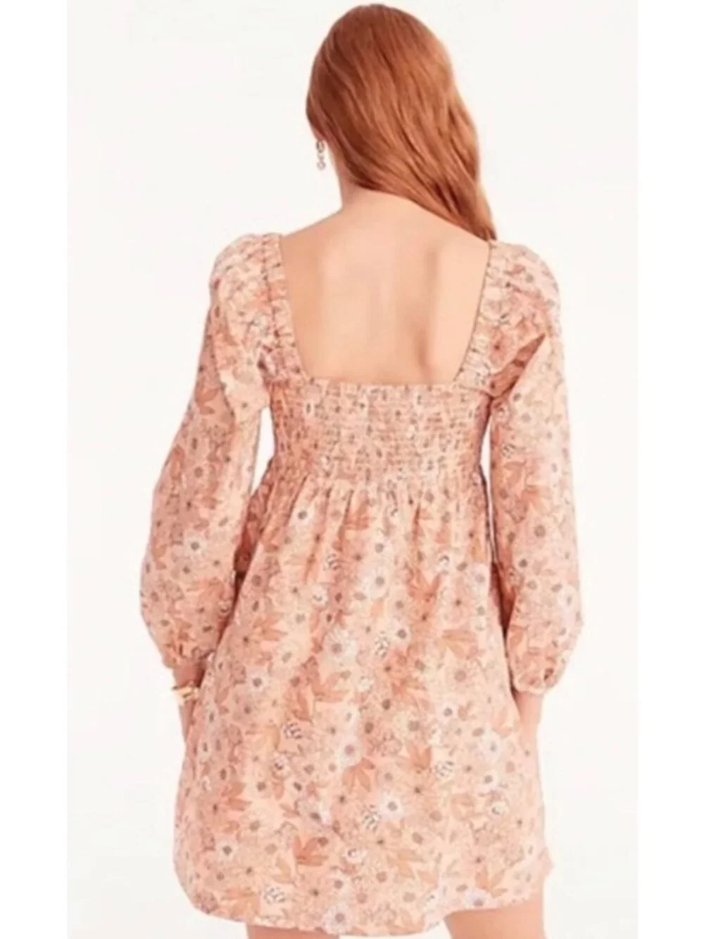 J.CREW Peach Zinnia Floral Print Squareneck Cotton Poplin Women's Dress Medium